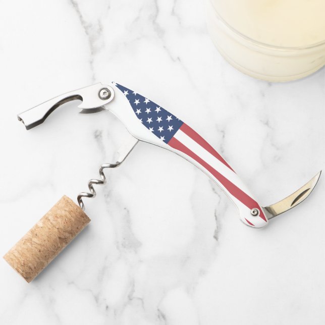 Patriotic Red White and Blue American Flag Corkscrew (Front)