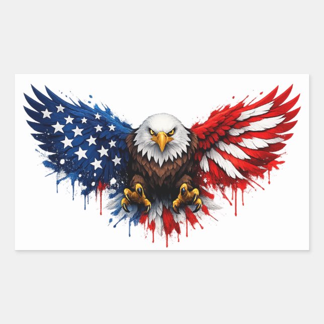 Patriotic Red White and Blue Bald Eagle Rectangular Sticker (Front)