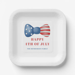 Patriotic Red, White And Blue Bow 4th Of July Paper Plate