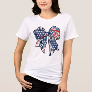 Patriotic Red, White and Blue Bow July 4th Tri-Blend Shirt