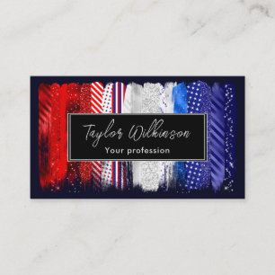 Patriotic Red, White and Blue Brush Strokes Business Card