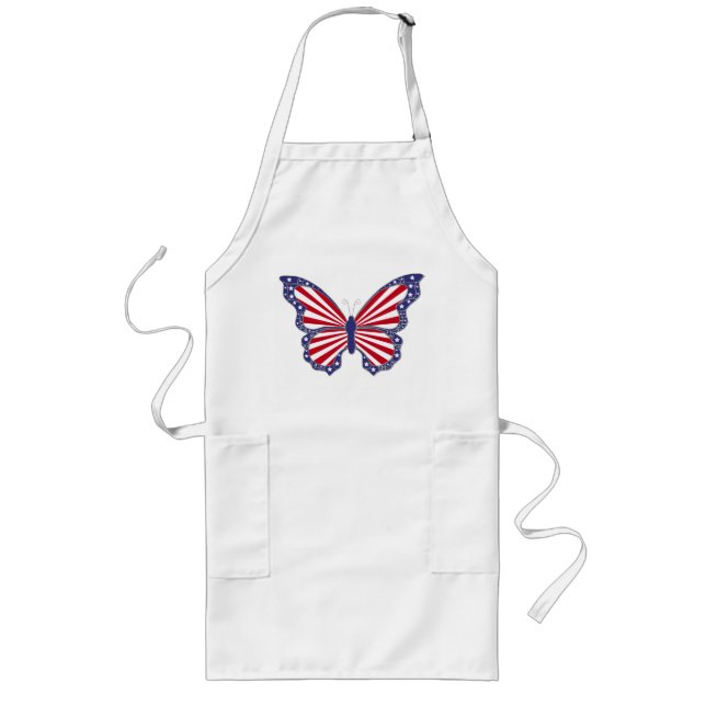Patriotic Red White And Blue Butterfly Apron (Front)