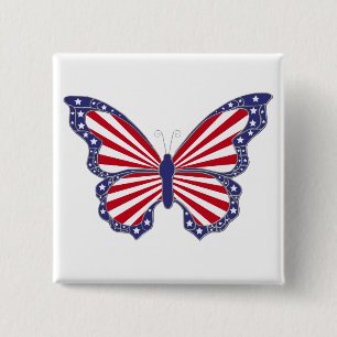 Patriotic Red White And Blue Butterfly Button