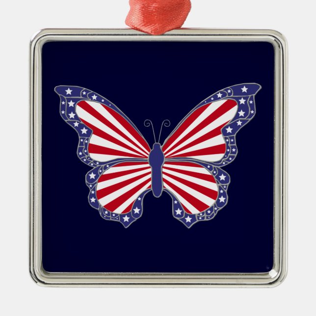 Patriotic Red White And Blue Butterfly  Ornament (Front)