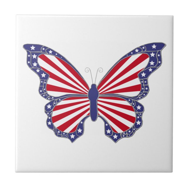 Patriotic Red White And Blue Butterfly Tile (Front)