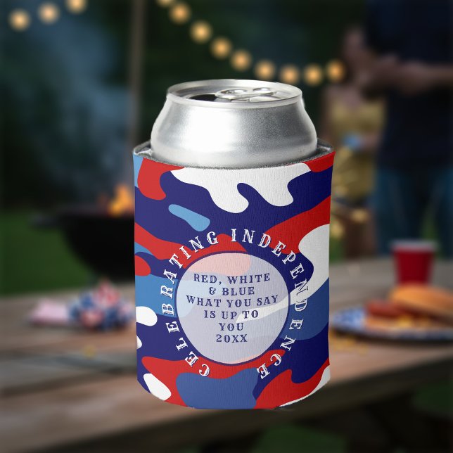 Patriotic Red White and Blue Camo Can Cooler (Red, White and Blue Camo Can Cooler. What you say is up to you)