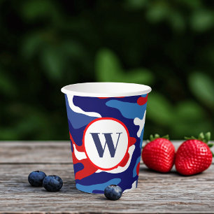 Patriotic Red White and Blue Camo Paper Cups