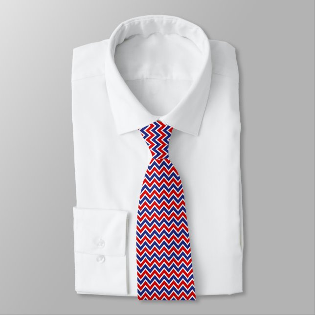 Patriotic Red White and Blue Chevron Pattern  Tie (Tied)
