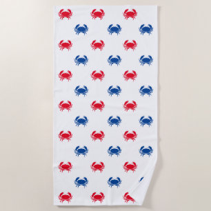 Patriotic Red white and blue crab pattern Beach Towel