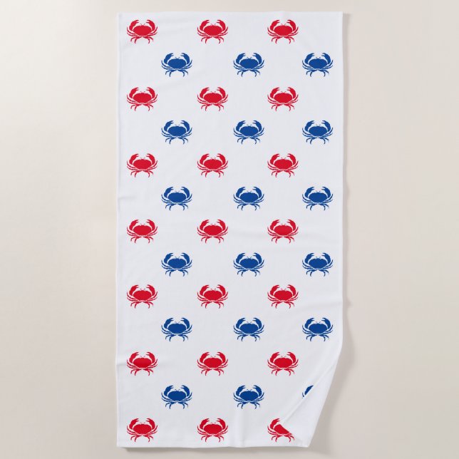 Patriotic Red white and blue crab pattern Beach Towel (Front)