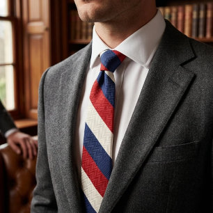 Patriotic Red White and Blue Diagonal Stripe Tie