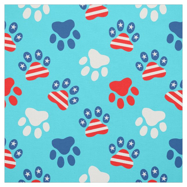 Patriotic Red White and Blue Dog Paws Pattern Fabric (Swatch)