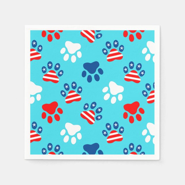 Patriotic Red White and Blue Dog Paws Pattern Napkin (Front)