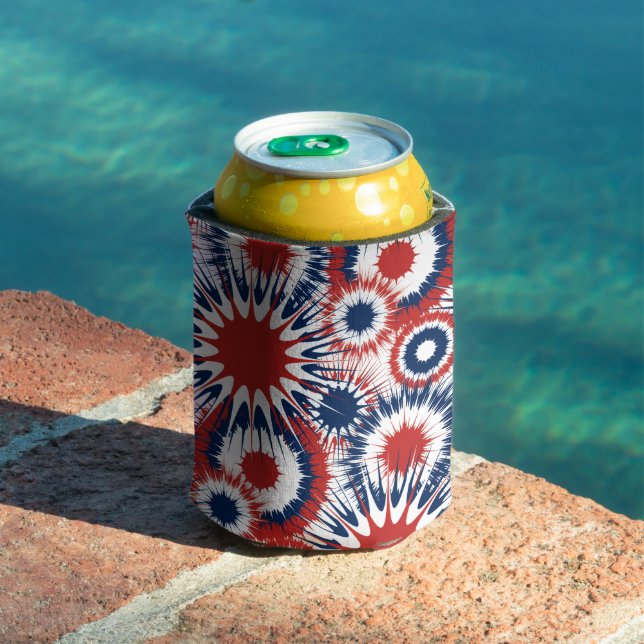 Patriotic Red White and Blue Fireworks Can Cooler (In Situ Pool)