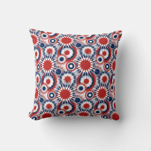 Patriotic Red White and Blue Fireworks Cushion