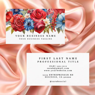 Patriotic Red White and Blue Flowers Floral Business Card