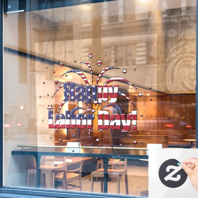 Patriotic Red White and Blue Happy Labour Day (Cafe Window)