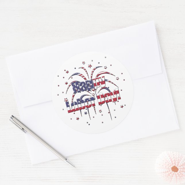 Patriotic Red White and Blue Happy Labour Day Classic Round Sticker (Envelope)