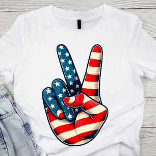 Patriotic Red, White, and Blue Peace Sign T-Shirt