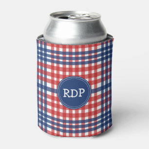 Patriotic Red White and Blue Plaid Custom Can Cooler