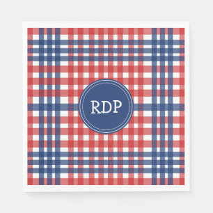 Patriotic Red White and Blue Plaid Custom Napkin