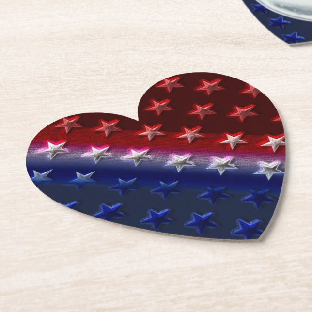 Patriotic red, white and blue stars and stripes paper coaster (Angled)