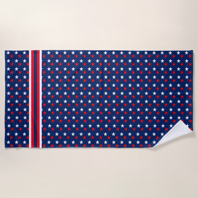 Patriotic Red White and Blue Stars Beach Towel (Front)