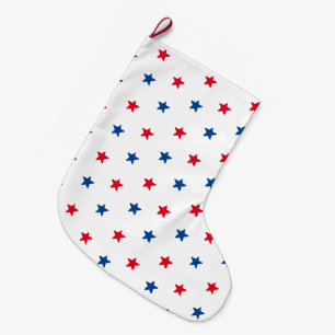 Patriotic red white and blue stars pattern large christmas stocking
