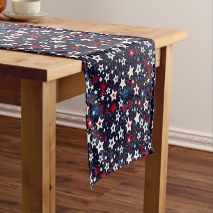 Patriotic Red, White and Blue Stars Short Table Runner