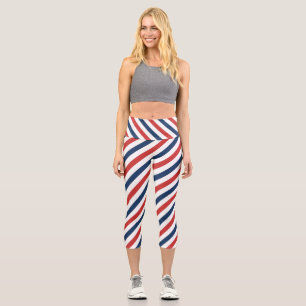 Patriotic Red White and Blue Stripes Capri Leggings