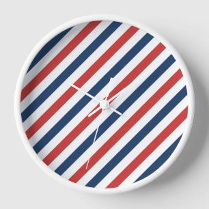 Patriotic Red White and Blue Stripes Clock