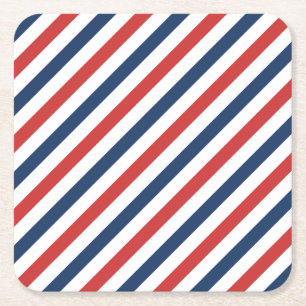 Patriotic Red White and Blue Stripes Square Paper Coaster