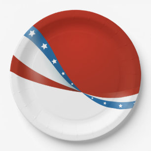 Patriotic Red White and Blue with Stars Paper Plate