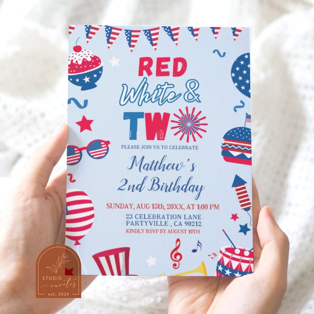 Patriotic Red White and Two Birthday Invitation (Creator Uploaded)