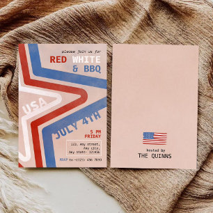 Patriotic Red White & BBQ July 4th Retro Invitation
