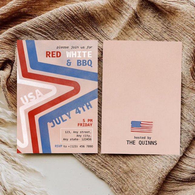  Patriotic Red White & BBQ July 4th Retro Invitation (Creator Uploaded)
