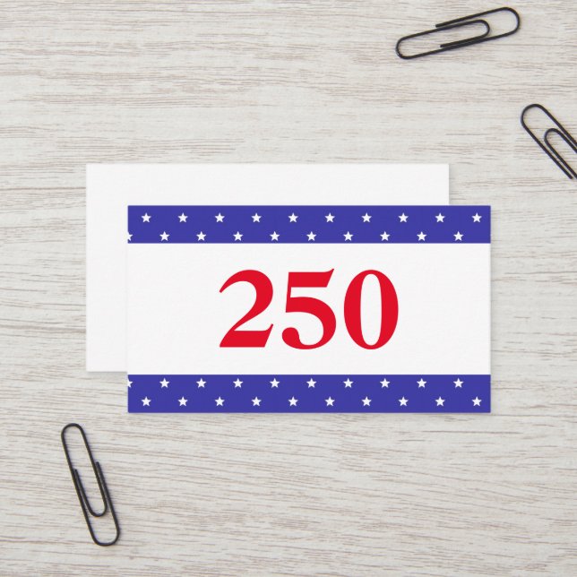 Patriotic Red White & Blue 250 Business Card (Front/Back In Situ)