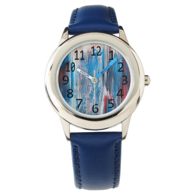 Patriotic Red White Blue Abstract Painting Watch (Front)
