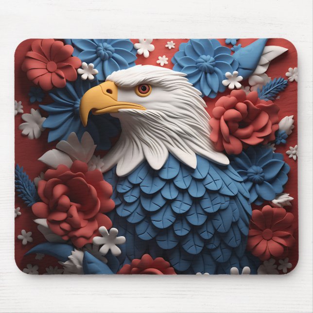 PATRIOTIC RED WHITE BLUE AMERICAN BALD EAGLE MOUSE PAD (Front)