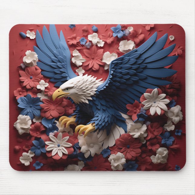 PATRIOTIC RED WHITE BLUE AMERICAN BALD EAGLE MOUSE PAD (Front)