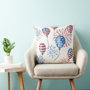 PATRIOTIC RED WHITE BLUE AMERICAN BALLOONS CUSHION