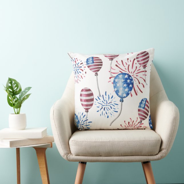 PATRIOTIC RED WHITE BLUE AMERICAN BALLOONS CUSHION (Chair)