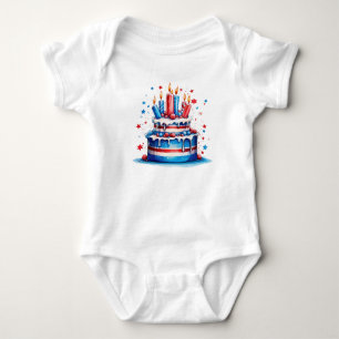 PATRIOTIC RED WHITE BLUE AMERICAN BIRTHDAY CAKE BABY BODYSUIT