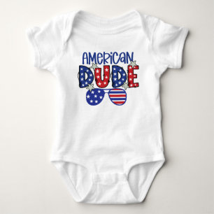 PATRIOTIC RED WHITE BLUE AMERICAN DUDE BABY BODYSUIT