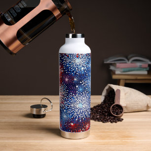 PATRIOTIC RED WHITE BLUE AMERICAN FIREWORKS WATER BOTTLE