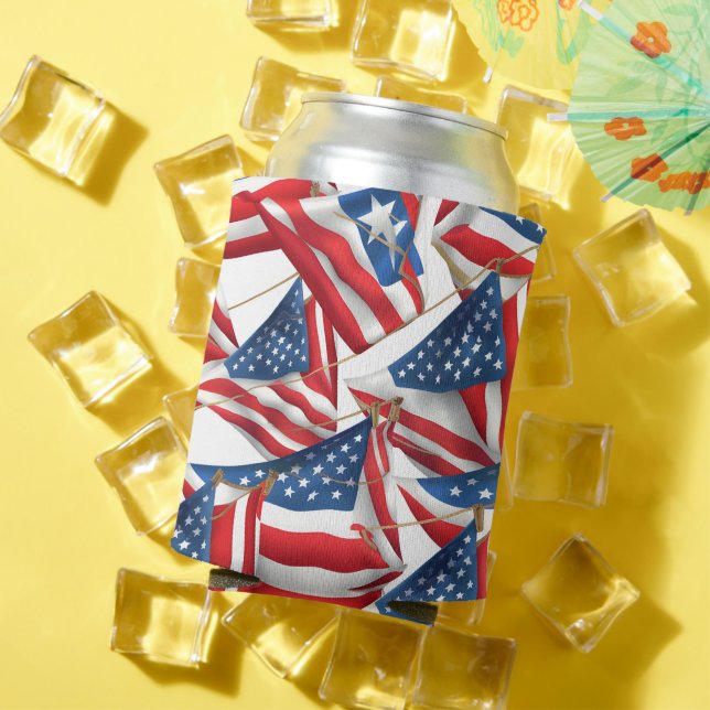 PATRIOTIC RED WHITE BLUE AMERICAN FLAGS CAN COOLER (In Situ Summer)