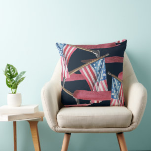 PATRIOTIC RED WHITE BLUE AMERICAN FLAGS CUSHION