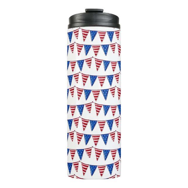 PATRIOTIC RED WHITE BLUE AMERICAN PENNANTS THERMAL TUMBLER (Front)