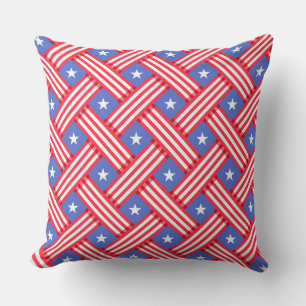 PATRIOTIC RED WHITE BLUE AMERICAN STARS STRIPES CUSHION