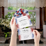 Patriotic red white blue balloons birthday rsvp all in one invitation<br><div class="desc">White background. Decorated with patriotic coloured  balloons in red blue and white. Blue and red sparkles. Personalise and add a photo,  names,  party details,  RSVP date,  return address and name.</div>